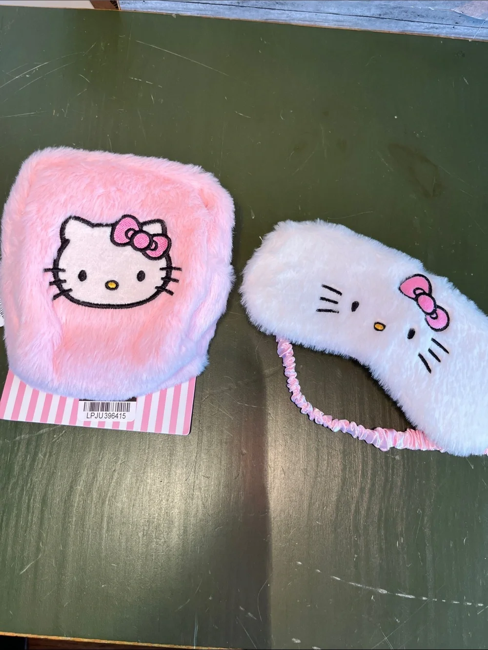 Hello Kitty Pink and White Fuzzy Eye Mask with Matching Pouch